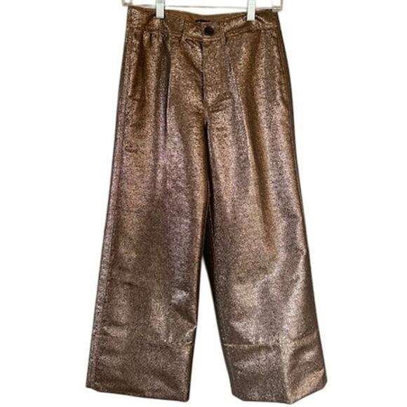 Madewell Slim Emmett Wide-Leg Crop Pants in Rose Gold Metallic, size 25 NWT - Picture 2 of 8